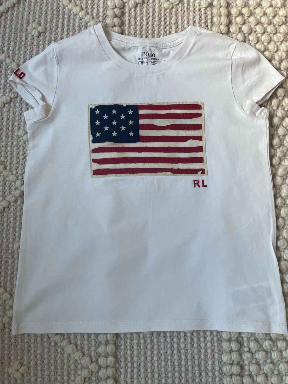 Worn once! Kids Girls Polo by Ralph Lauren T-Shirt American Flag Size M/8-10